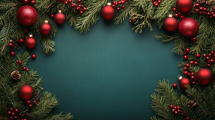 Christmas frame background of branches and baubles