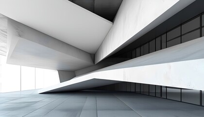 Modern architectural design featuring sharp angles and clean lines in a spacious interior