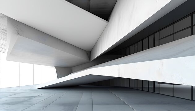 Modern architectural design featuring sharp angles and clean lines in a spacious interior