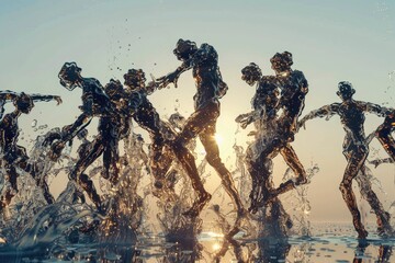 Water Figures Dance At Sunrise Golden Hour
