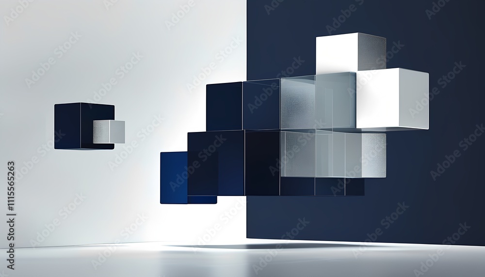 Poster abstract geometric shapes create a minimalistic composition in a modern interior space illuminated b