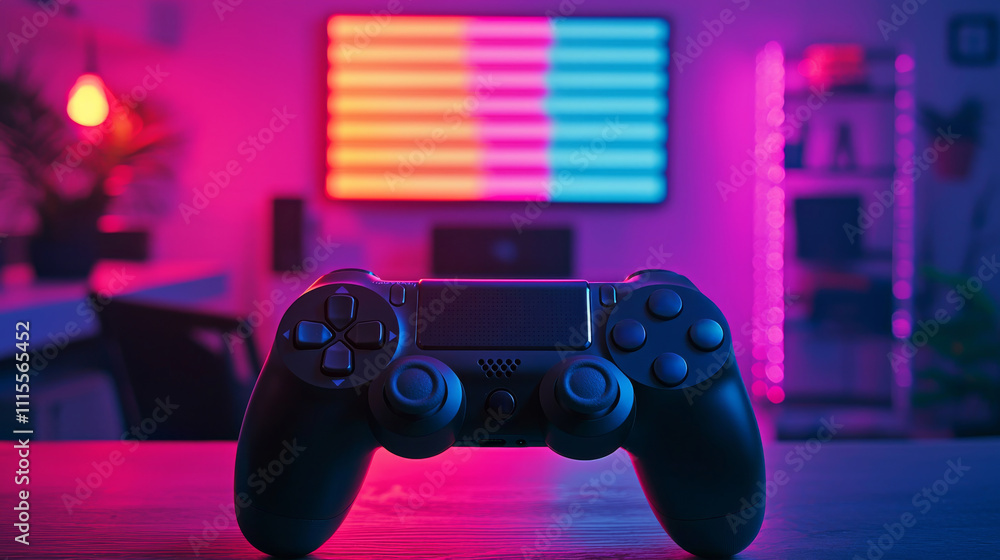 Aufkleber a gaming controller is prominently displayed in front of a vibrant, colorful screen, creating a mode
