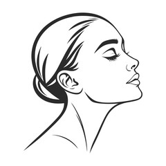 Minimalist line drawing of a serene woman with closed eyes,