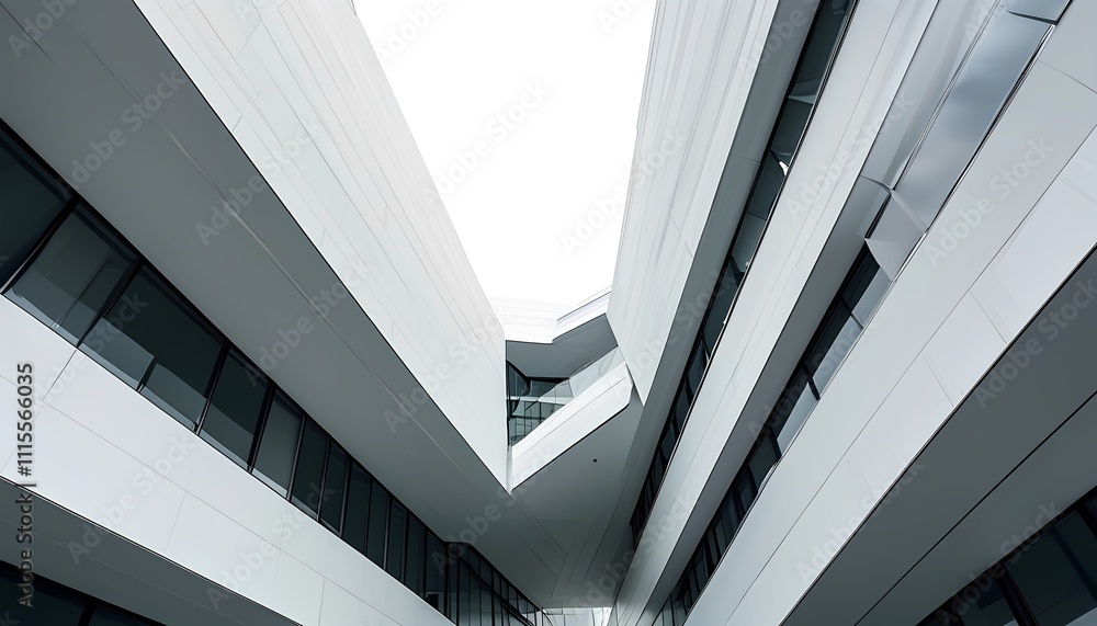 Poster modern architecture showcases sharp angles and sleek lines in a contemporary building with minimalis