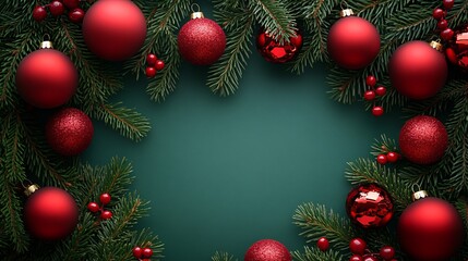 Christmas frame background of branches and baubles