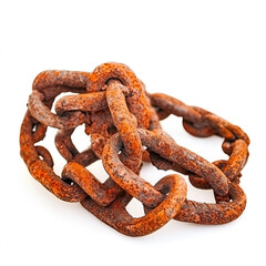 Fototapeta premium Detailed Close-Up of Rusty Metal Chain Link with Textured Surface Isolated on White Background for Industrial and Artistic Purposes