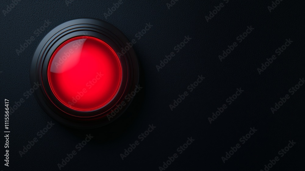 Poster a close-up of a glowing red button on a dark background, suggesting an alert or warning signal.
