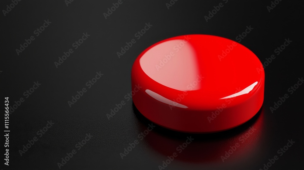 Poster a shiny red button rests on a dark surface, creating a striking visual contrast and drawing attentio