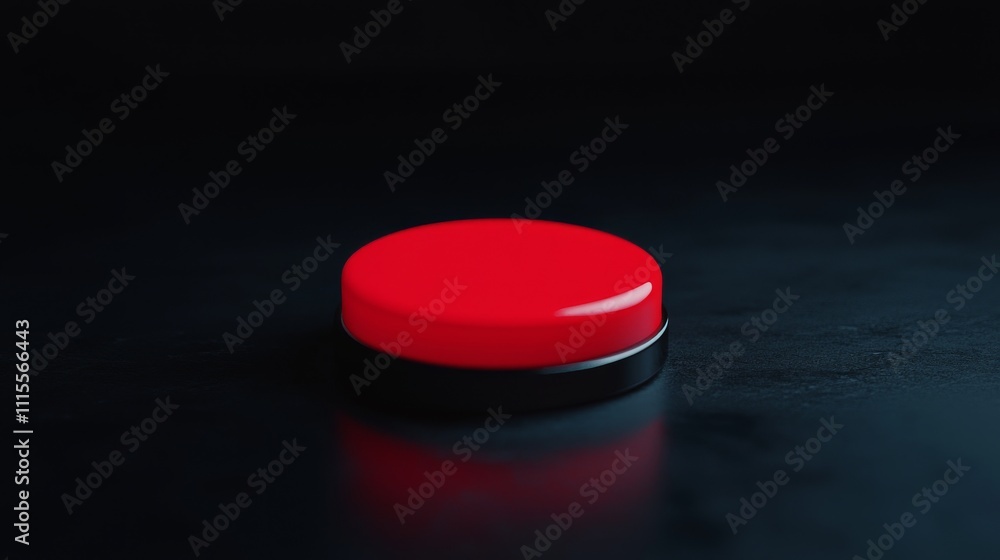 Aufkleber a glossy red button sits on a dark surface, creating a striking contrast and inviting interaction.