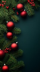 Obraz premium Top view of Christmas frame with branches and baubles