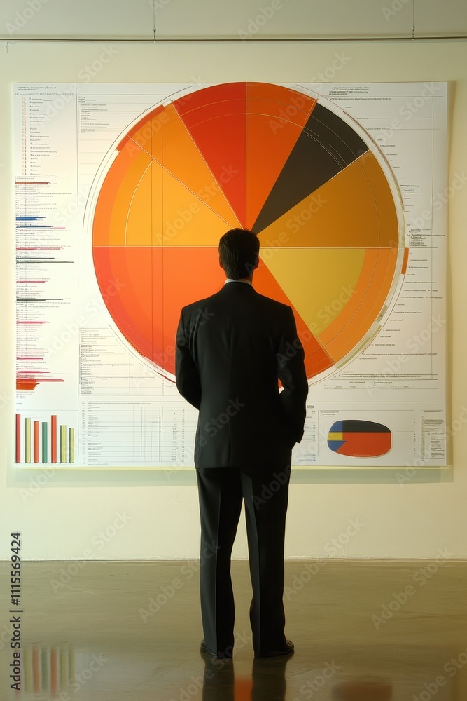 Poster data visualization expert analyzes colorful pie chart