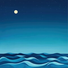 Obraz premium A painting of a calm ocean with a full moon in the sky