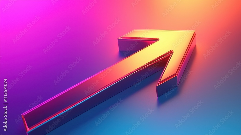 Poster vibrant 3d arrow icon on abstract colorful background with gradient effects