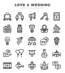 Collection of Love & Wedding 25 Lineal Icons Pack.
