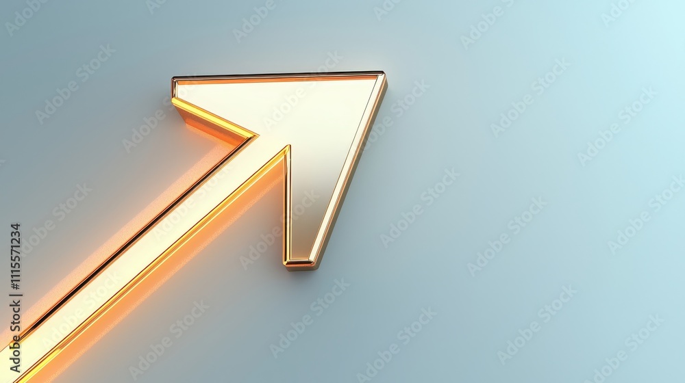 Poster golden arrow symbolizing growth and progress on a soft blue background with glowing effect