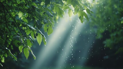 natural transpiration photosynthesis sunlight interacting with chlorophyll close up focus on light and pigments ethereal Double exposure sunlit forest canopy