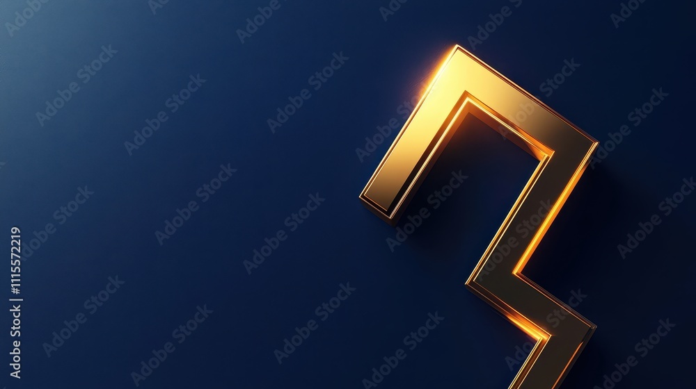 Poster golden zigzag shape on dark blue background with soft light reflection