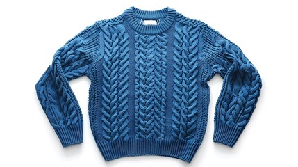 Blue sweater isolated on white casual vintage knitted sweater
