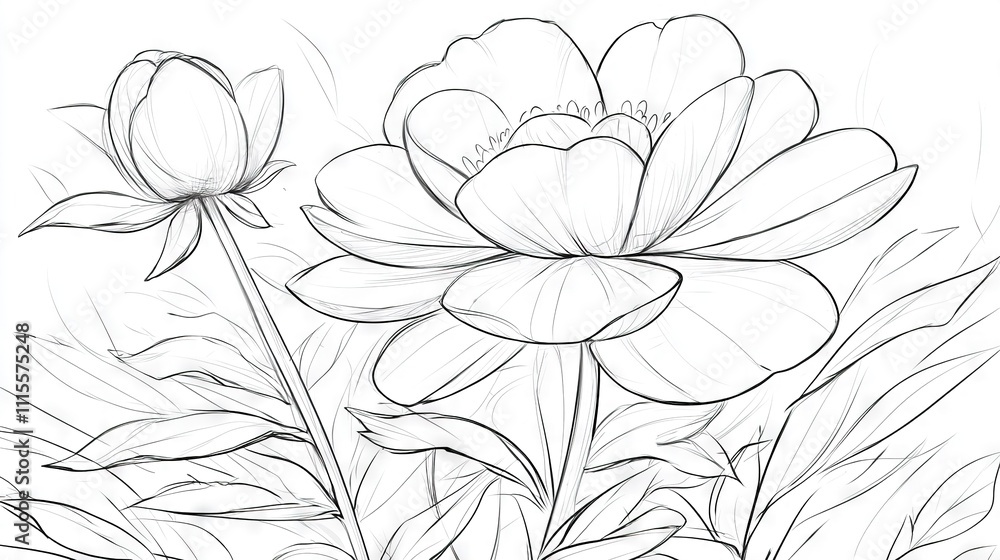 Poster a monochrome depiction of an array of blooms, with one floret anchored centrally