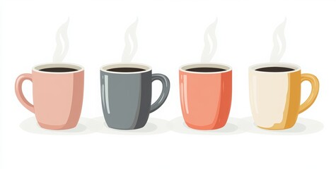 Obraz premium 4 vector coffee cups on white background. coffee cups with steam