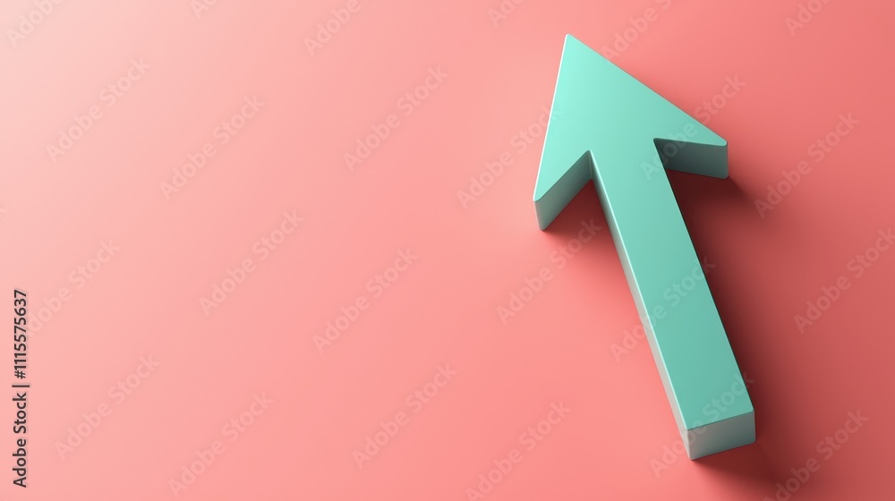 Poster stylish 3d arrow pointing upward on a soft coral background for creative design projects