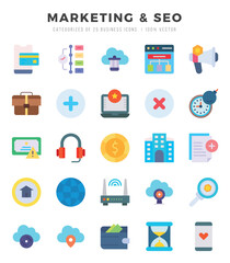 Marketing & Seo Icons Pack Flat Style. Vector illustration.