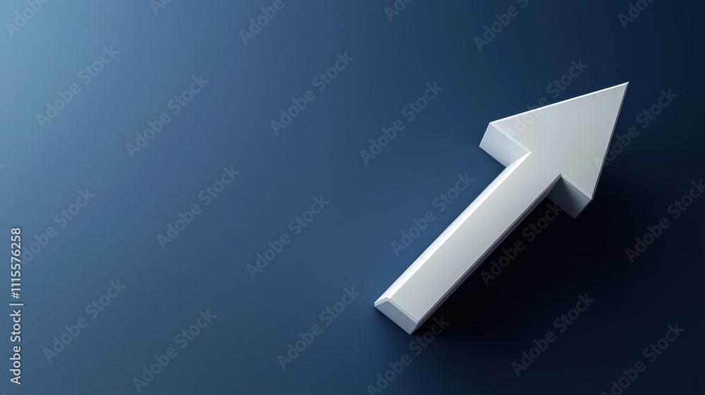 Poster three-dimensional silver arrow pointing up on dark gradient background