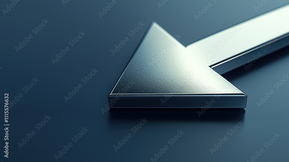 Poster metallic arrow pointer on dark surface with glossy finish and soft reflections