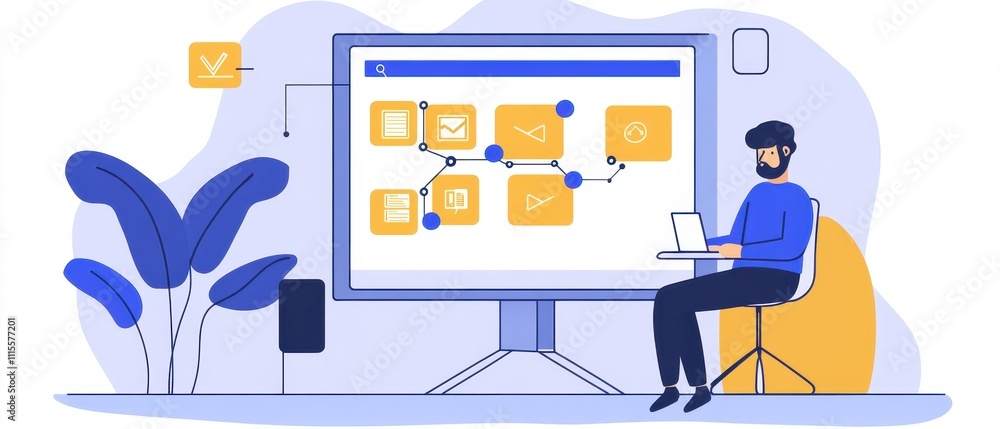 Aufkleber businessman analyzing data on computer screen in office environment