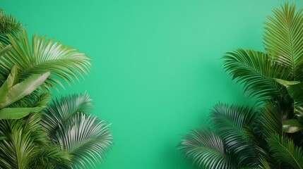 Obraz premium A green screen banner mockup on Miami Beach, with swaying palm trees, colorful art deco architecture, and turquoise ocean waves in the background 