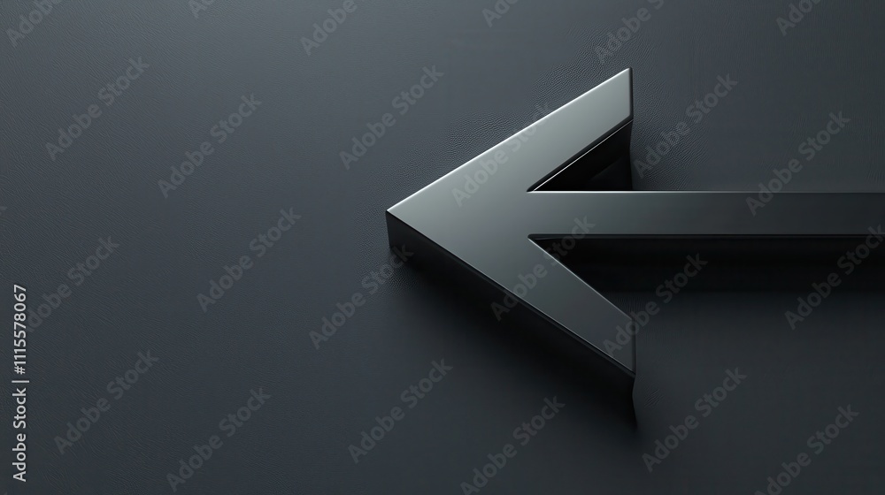 Poster modern metallic arrow pointing left on a dark background with stylish minimalist design
