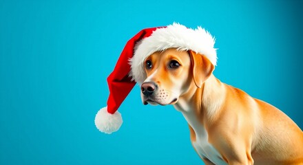 Dog in a New Year's Hat on a Blue Background

