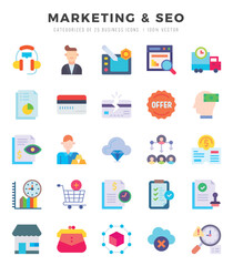 Marketing & Seo icons set. Vector illustration.