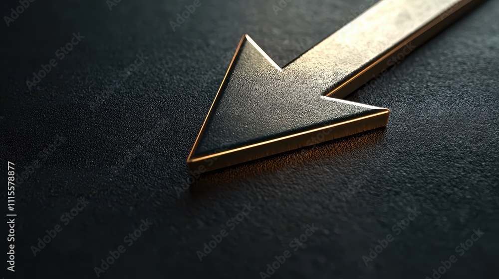 Poster metallic gold arrow pointer on dark textured surface for direction and navigation symbolism