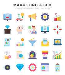 Marketing & Seo icons Pack. Flat icons set. Marketing & Seo collection set. Simple vector icons.
