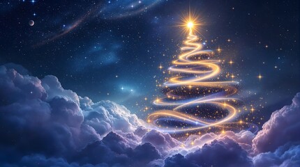 Obraz premium Cosmic Christmas Tree: Fantasy Holiday Image