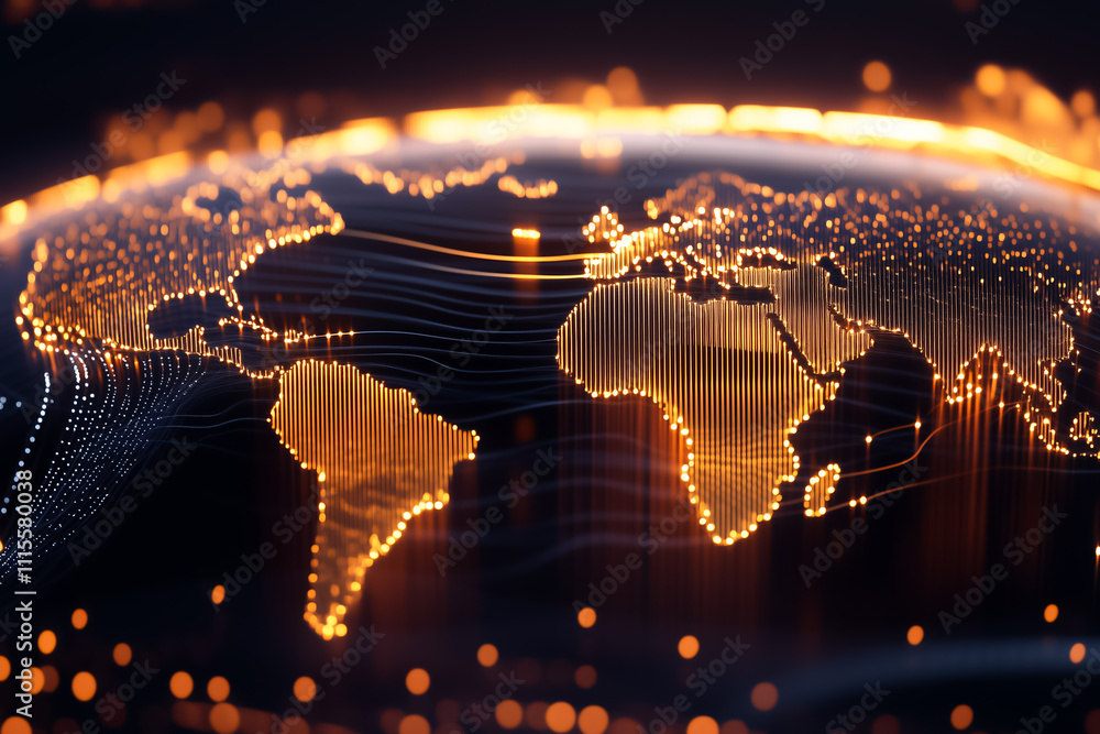 Poster a vibrant digital world map features glowing lines that represent global connections and data flow a