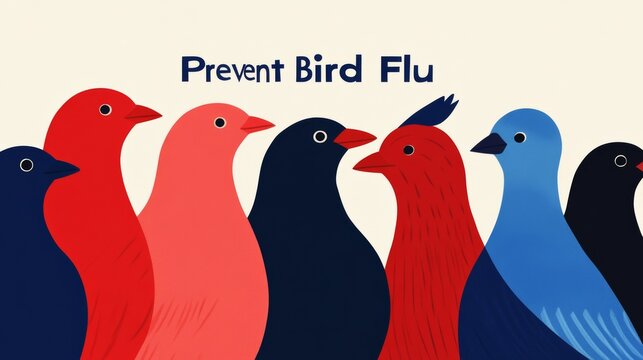 A public health campaign poster showing birds and humans, with a bold title reading Prevent Bird Flu and safety tips listed below 