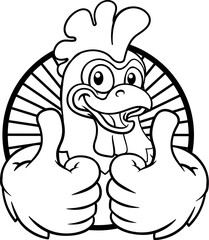 A chicken cartoon rooster cockerel bird mascot giving a thumbs up