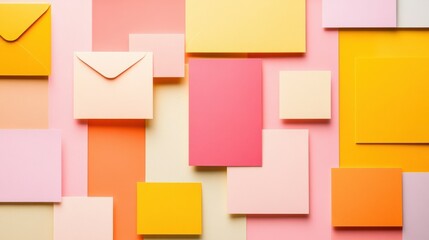 Abstract pastel colored paper and envelopes background.