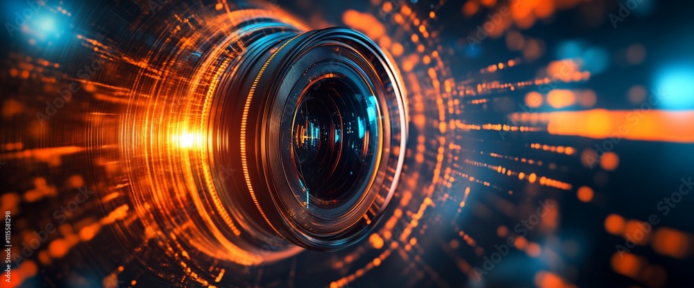 Aufkleber abstract representation of a camera lens with dynamic light effects.
