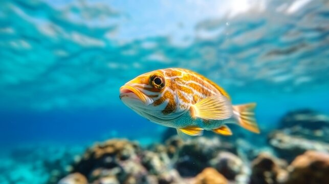 A spring break snorkeling excursion, with vibrant coral reefs, schools of colorful fish, and friends swimming in crystal-clear water 