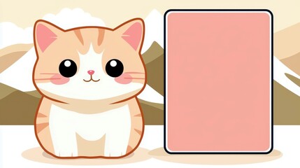Fototapeta premium Cute cartoon cat character with empty space for text and colorful background in a playful and cheerful style