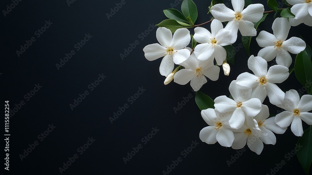 Poster delicate white flowers bloom vibrantly against a deep backdrop, creating a serene atmosphere. the in