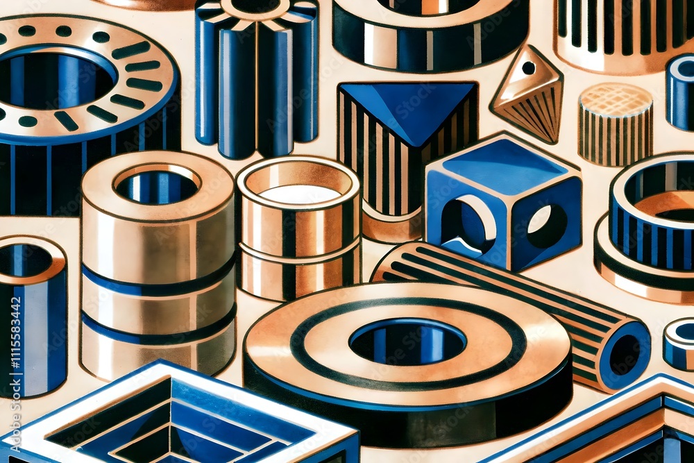 Poster colorful geometric shapes circles cylinders squares triangles prisms lines patterns design