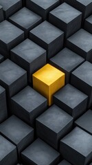 A single golden cube stands out among dark gray cubes, symbolizing uniqueness, AI