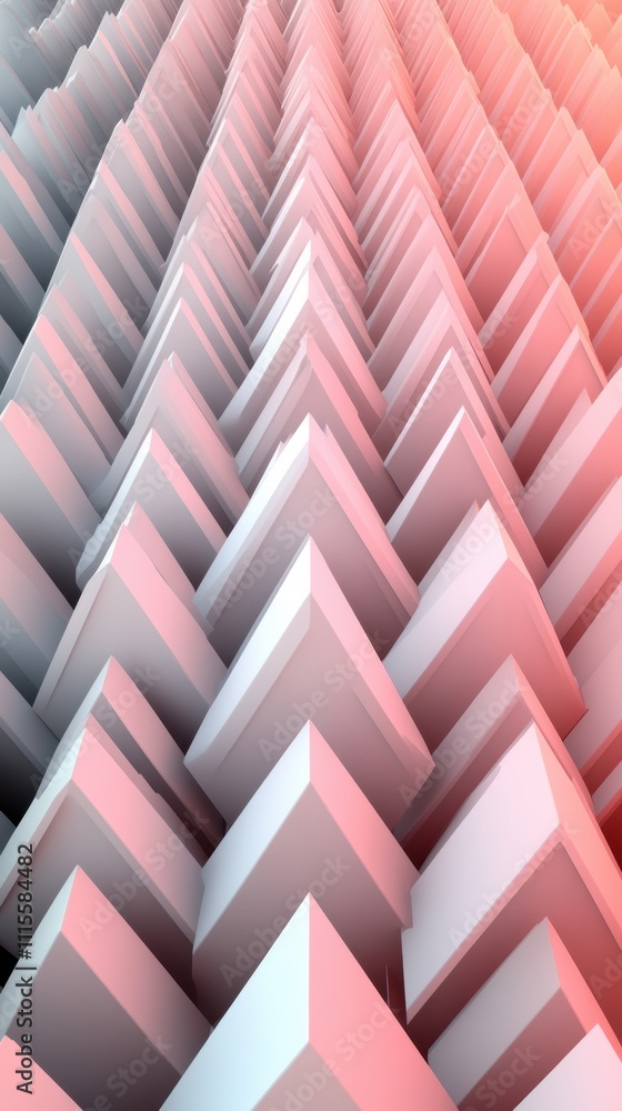 Poster geometric pattern of stacked white blocks with a soft pink gradient, ai