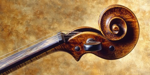 Brown violin with a scroll on the end