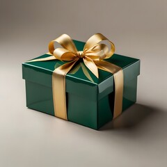 Obraz premium Gift box with gold ribbon and gray background