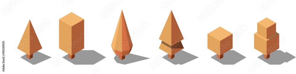 Poster isometric vector autumn tree set. tree isometric set elements. isometric trees elements for landscap